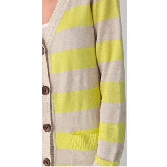 Milly New York Cardigan S Linen Stripe Button Luxury Spring Natural Lemon Yellow - Picture 7 of 9